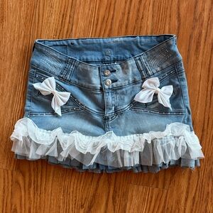 Ruffle Denim Mini Skirt - Classic Blue